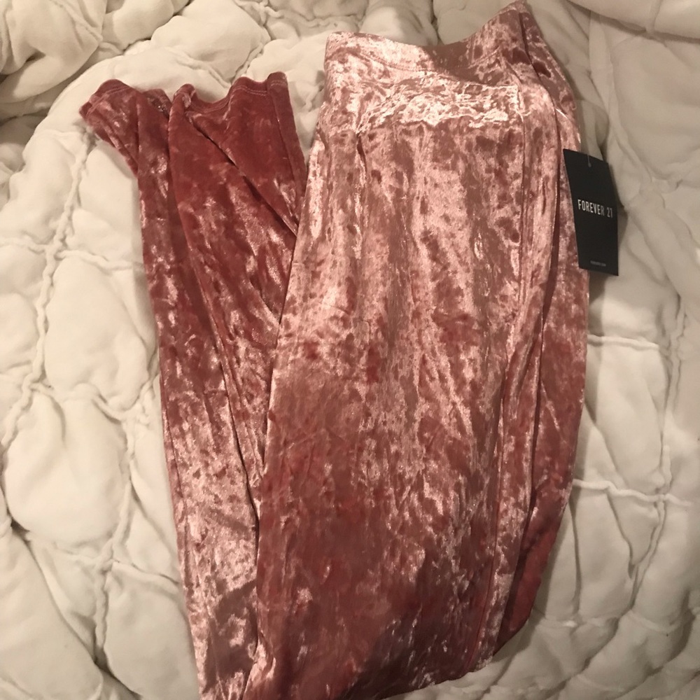 Pink velvet leggings
